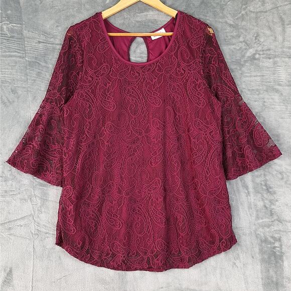 Womens Top 1X Boho Floral Paisley Lace Peasant Hippie Retro Fairy Feminine Sheer - Picture 1 of 8